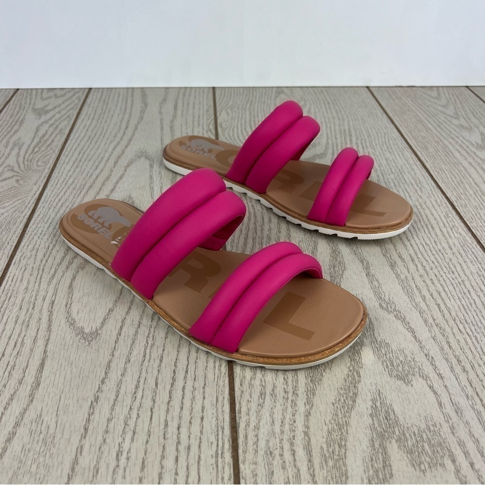 Sorel Women's Ella II Puff Slide Sandals US10 Fuchsia Fizz Sea Salt $85